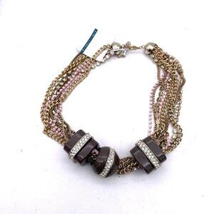 Pim   Larkin Multi-Stand Rhinestone Chain Necklace Beaded Gold Tone Lobster 24"